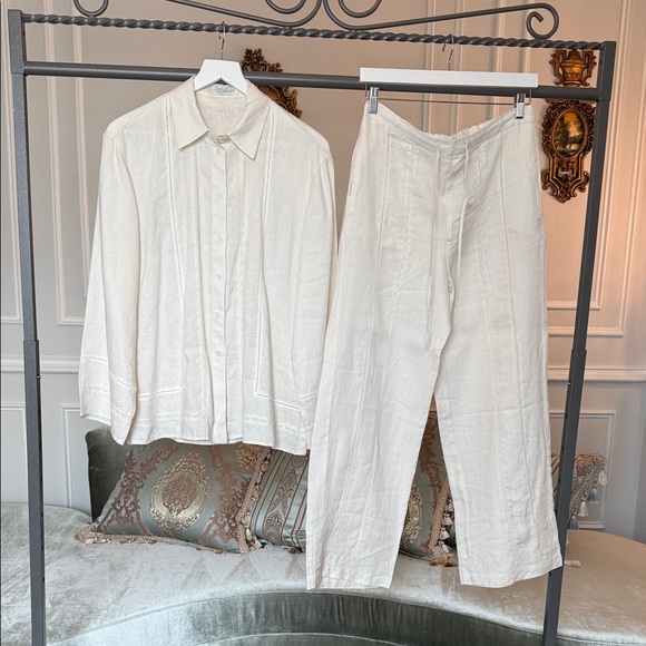 NWOT ZARA 2 PIECE SET SIZE M Elegant Cream Women's Pants AND BUTTON DOWN SHIRT
